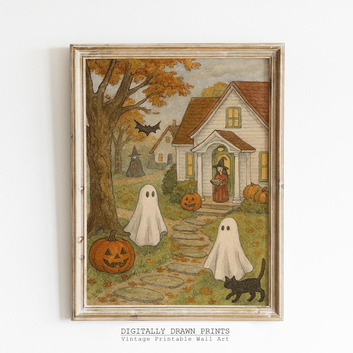 Vintage Halloween Ghosts and Witches Art Print