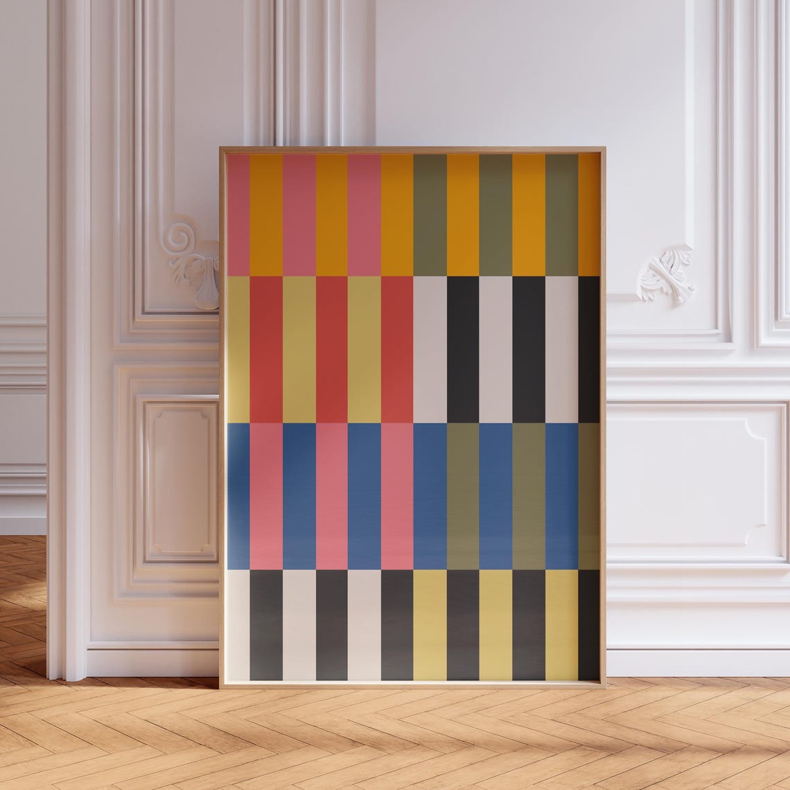 Colored Geo Tiles Multicolor Blocks Minimalist Abstract Wall Art
