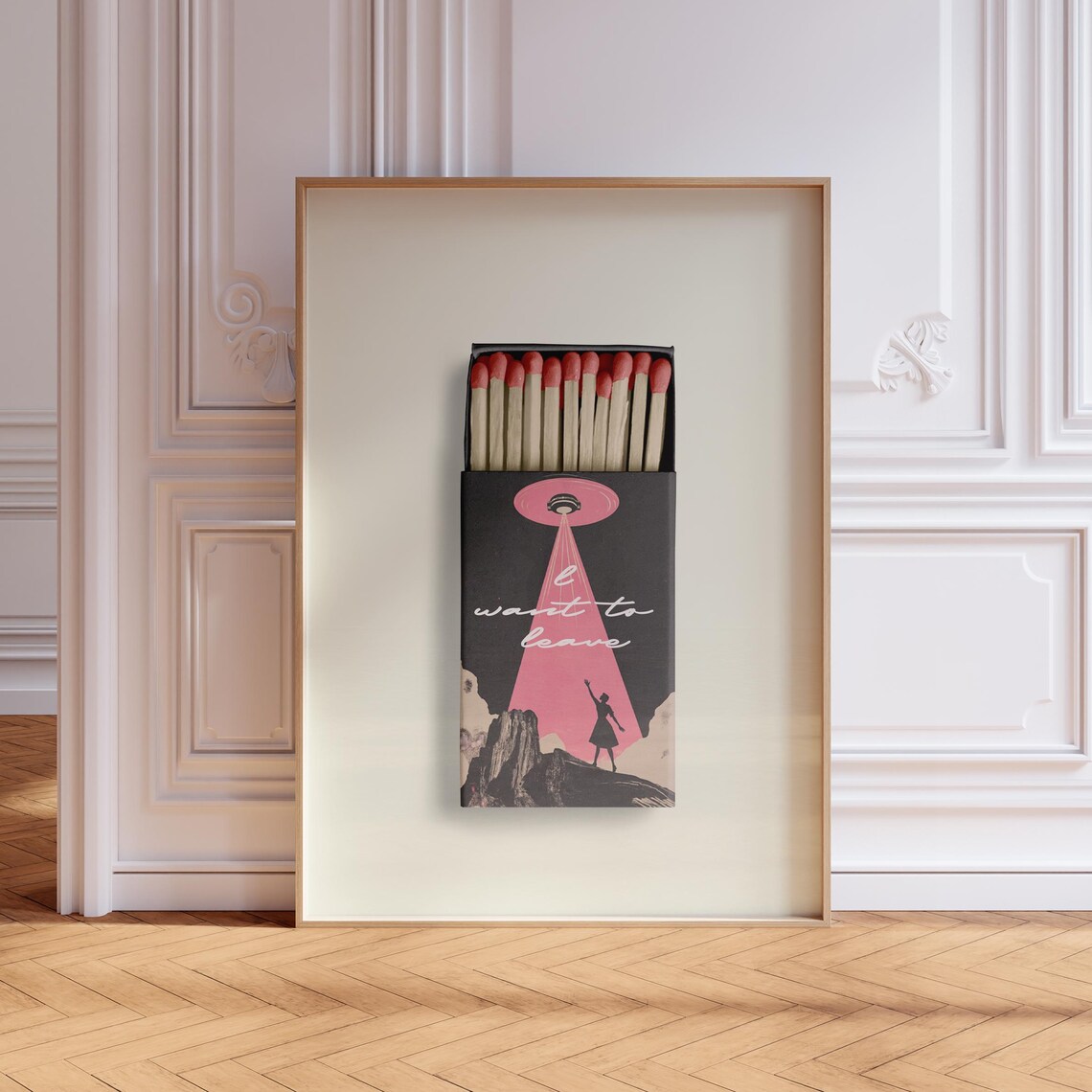 Retro UFO Matchbox I Want To Leave Quirky Alien Sci Fi Art Print