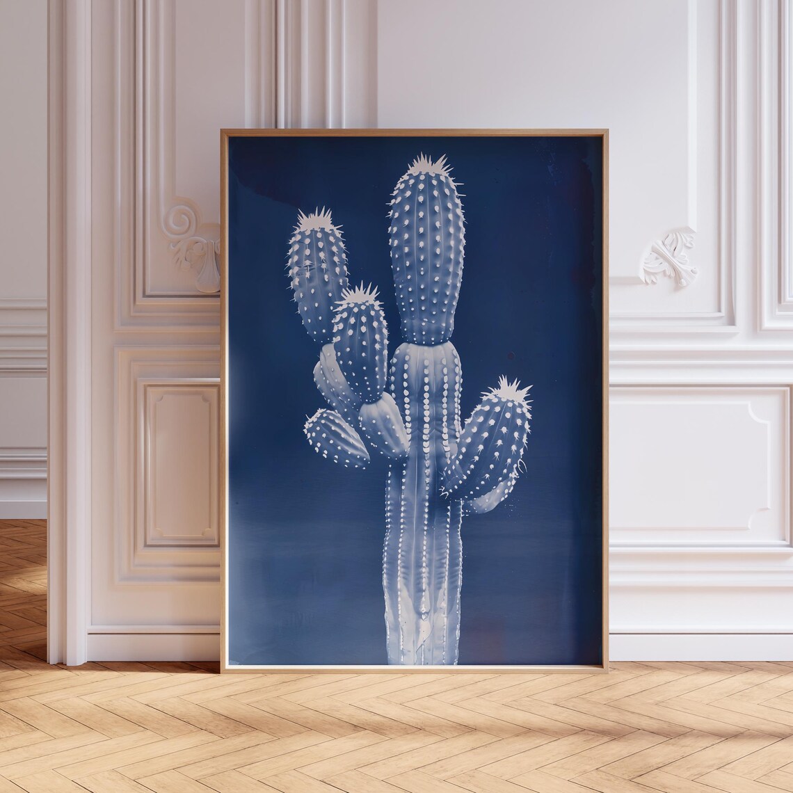 Cyanotype Cactus Art Print, Blue Botanical Decor