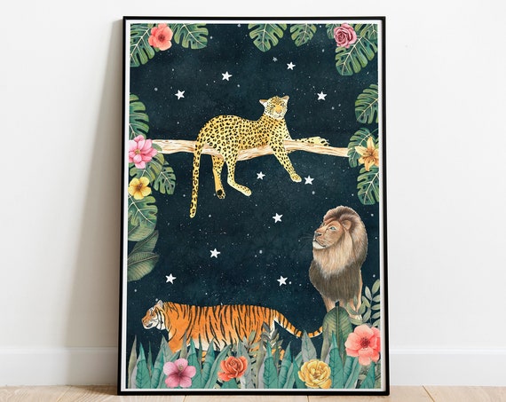Jungle Animals Tiger Lion Leopard Cheetah Poster