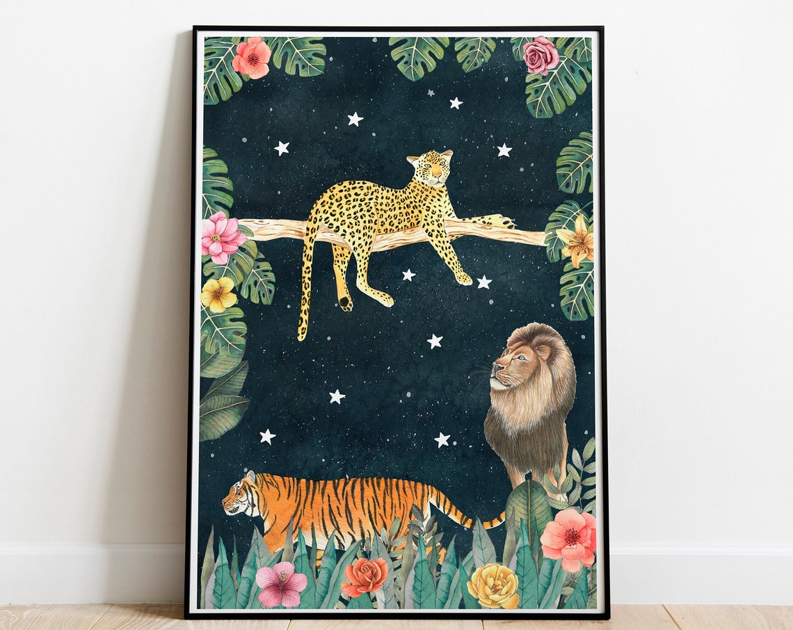Jungle Animals Tiger Lion Leopard Cheetah Poster