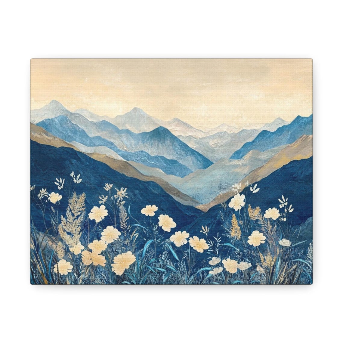 Blue Mountain Ranges Wildflowers Square Canvas Landscape Art Poster