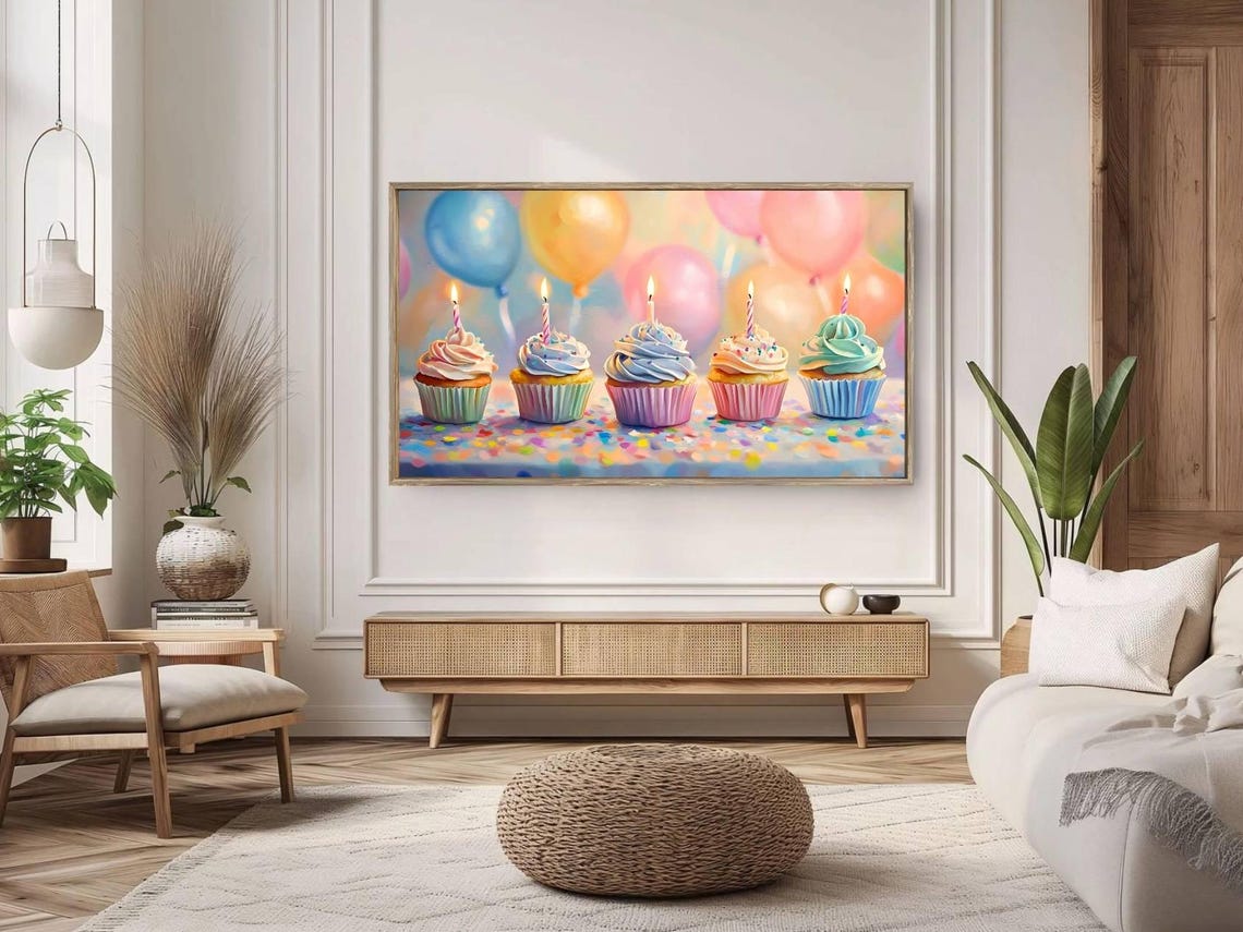 Birthday Cupcakes Frame Tv Art Cute Cupcake Party Decor For Frame Tv Kids Birthday Celebration Art - Image 4