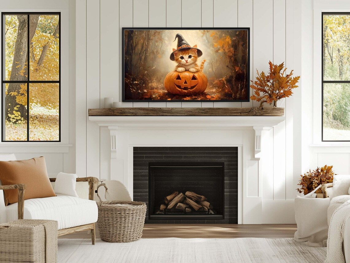 Cute Cat Halloween Festivities Art Print - Image 3