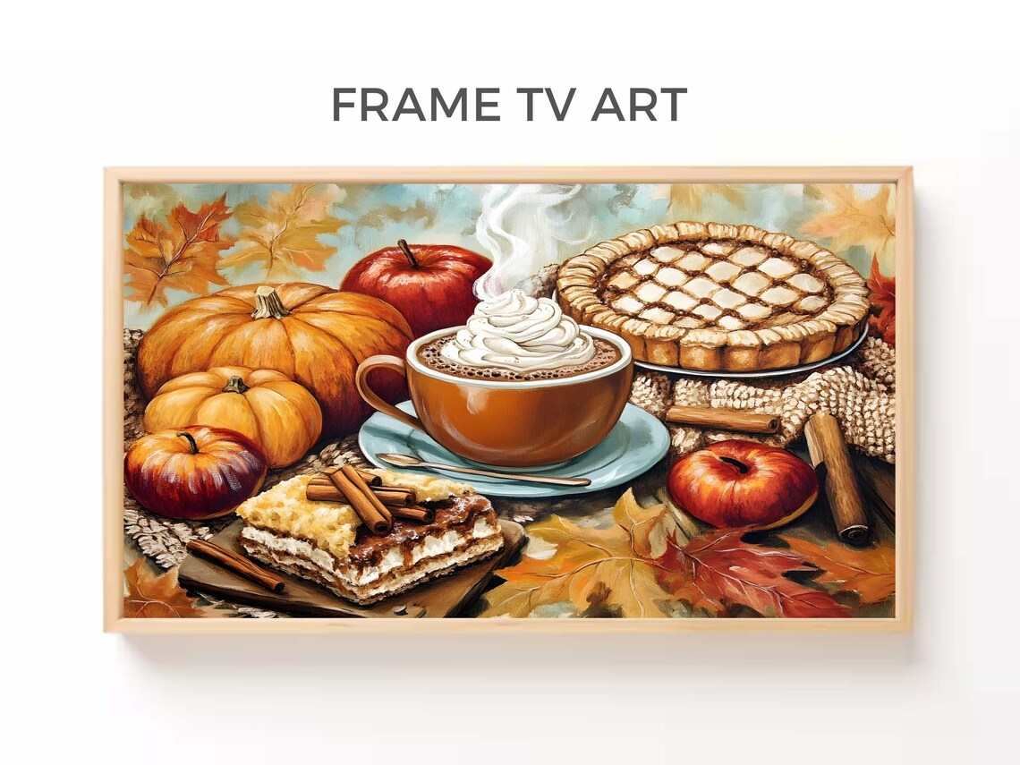 Cozy Fall Treats Hot Chocolate Pumpkin Pie Vintage Oil Painting Art Poster
