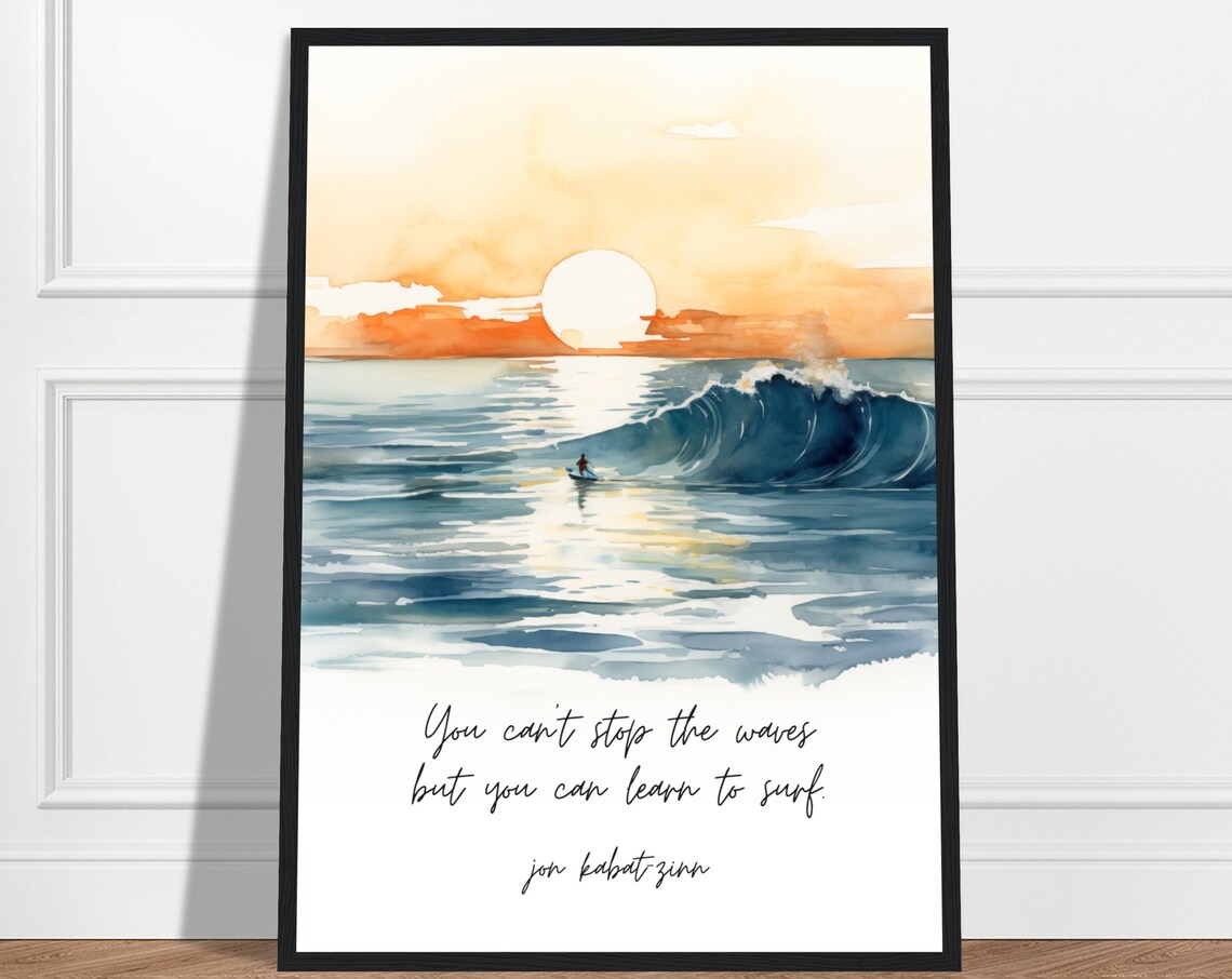Jon Kabat-Zinn Surf Quote, Watercolor Art Print