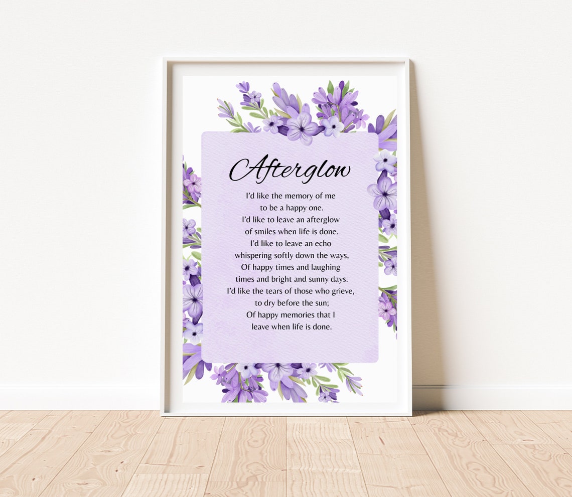 Afterglow Memorial Funeral Poem Print With Purple Floral Border - Image 3