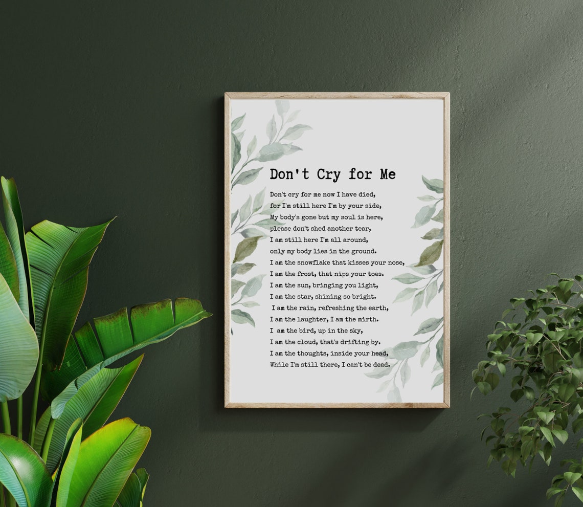Don't Cry for Me Eucalyptus Watercolor Greenery Memorial Poem Poster - Image 2