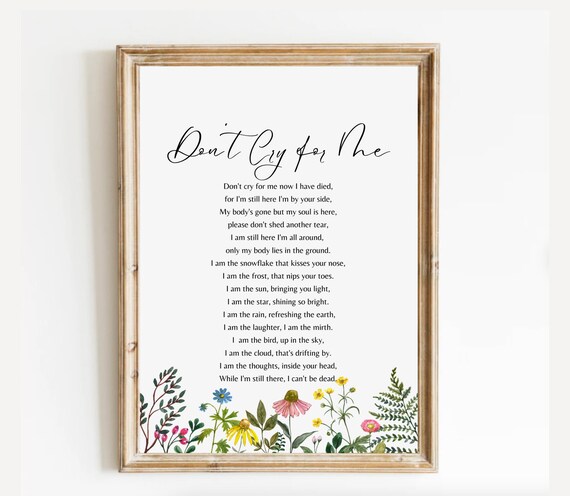 Don't Cry For Me Memorial Poem With Colorful Wildflower Border Print
