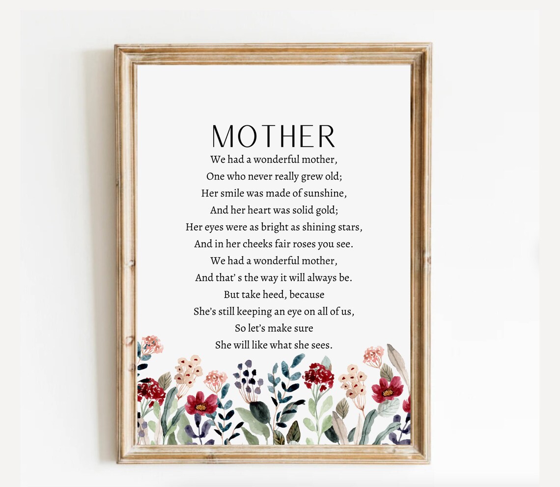 Wonderful Mother Memorial Poem Floral Watercolor Sympathy Poster