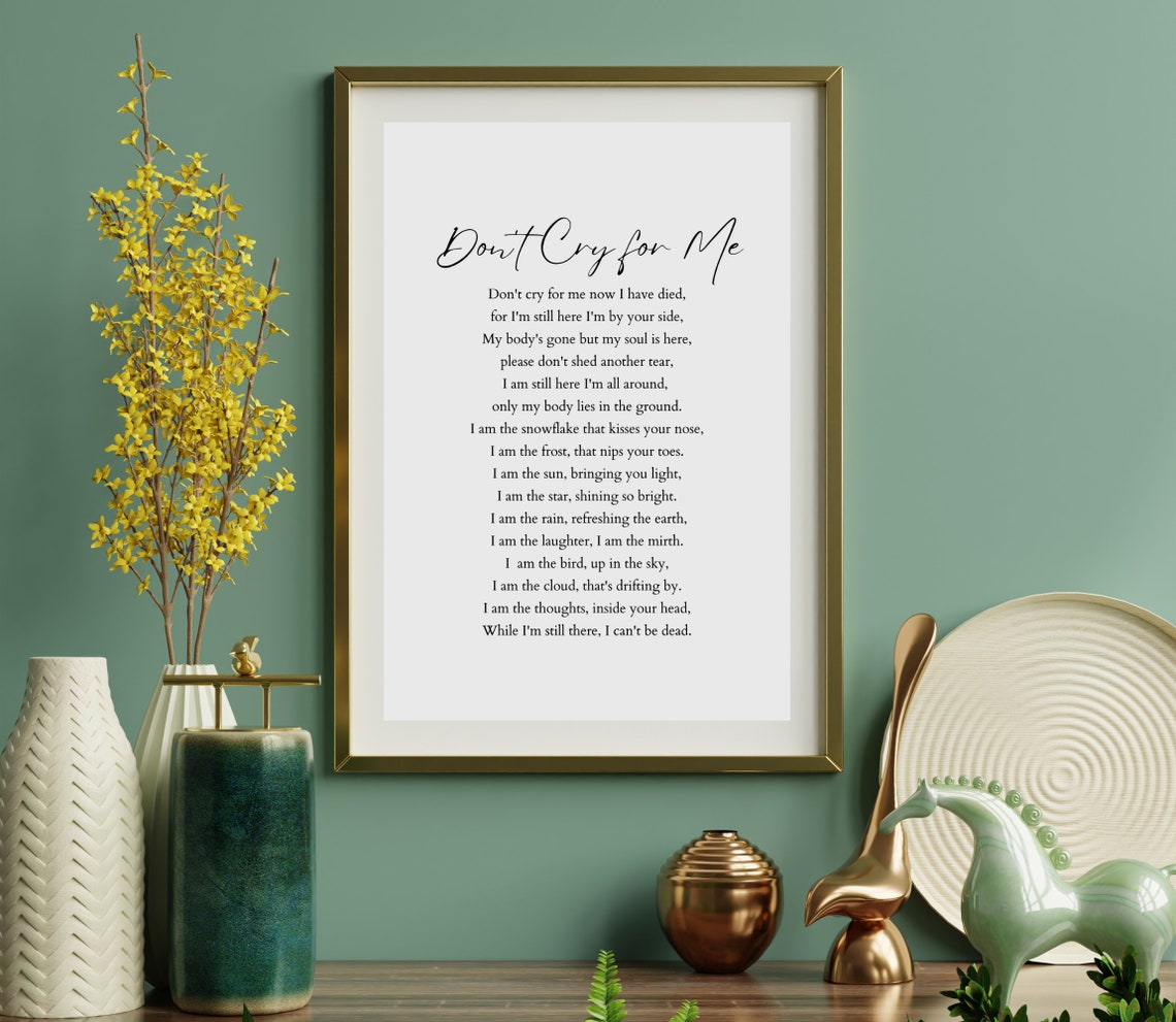Don't Cry for Me Elegant Minimalist Script Memorial Poem Poster - Image 2