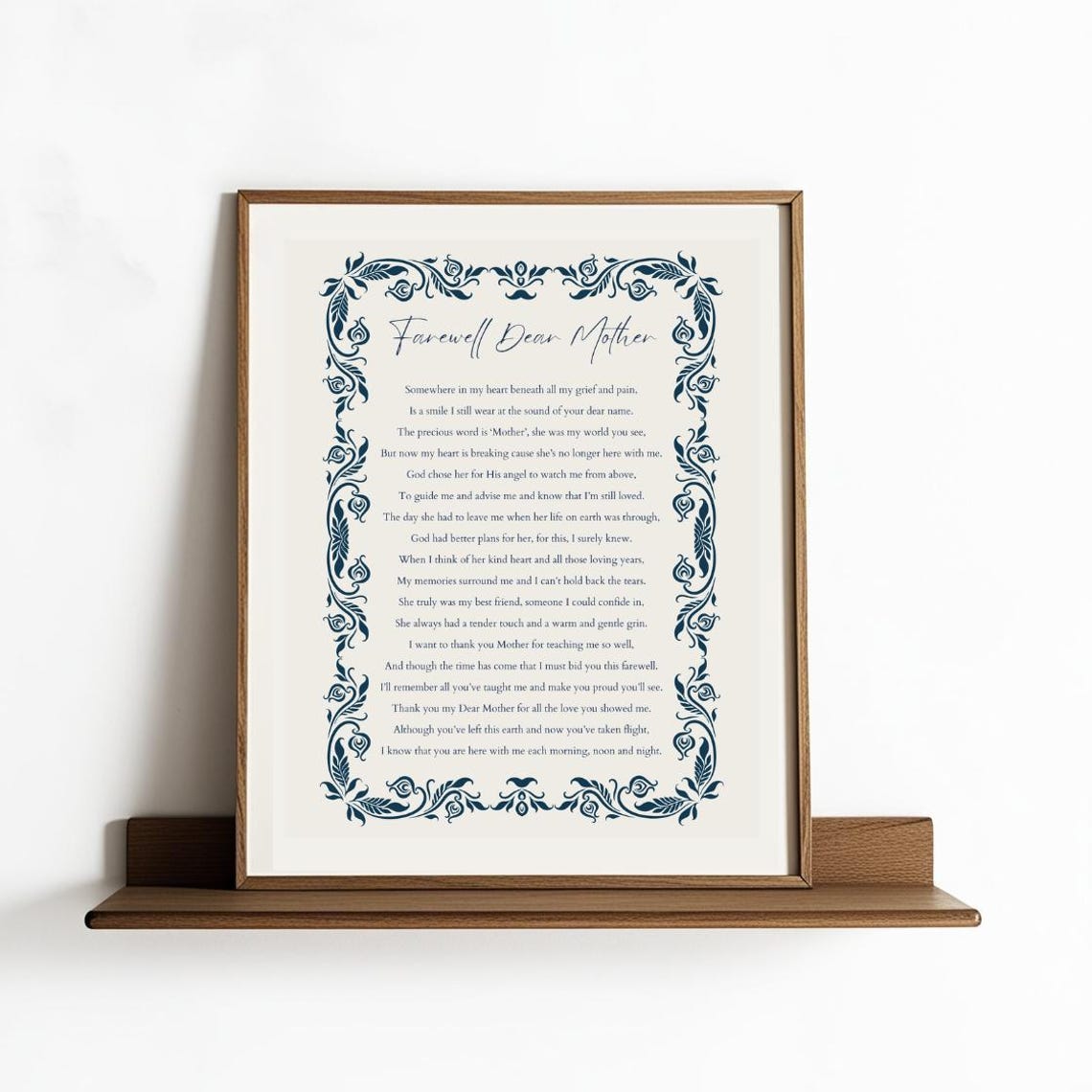 Farewell Dear Mother Navy Ornate Floral Border Memorial Poster