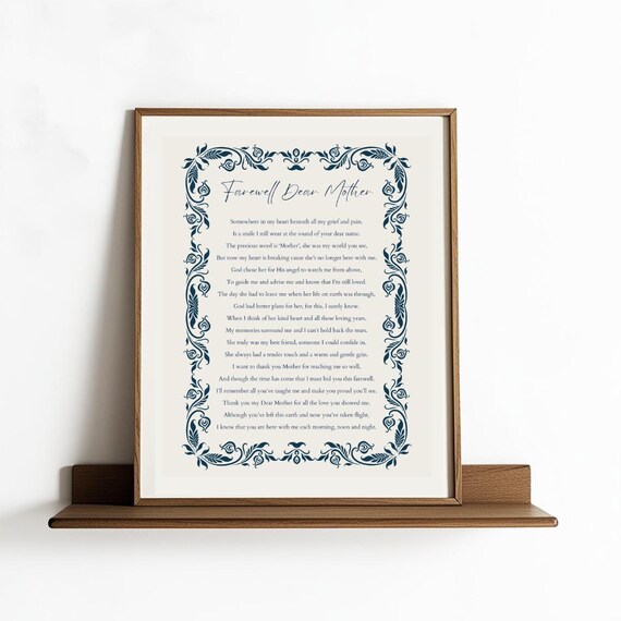 Farewell Dear Mother Navy Ornate Floral Border Memorial Poster