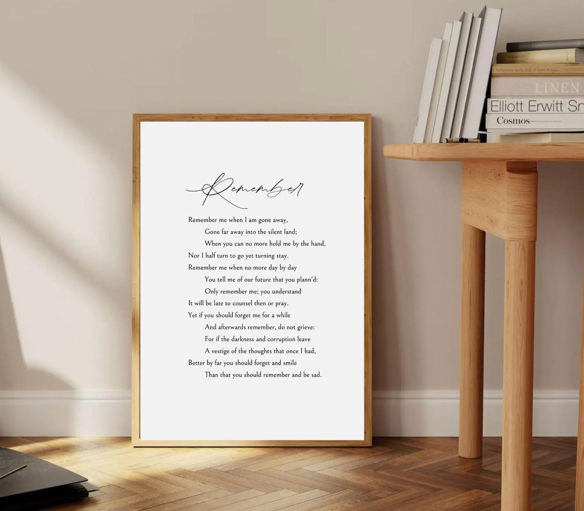 Christina Rossetti Remember Poem Print Minimalist White Design - Image 2