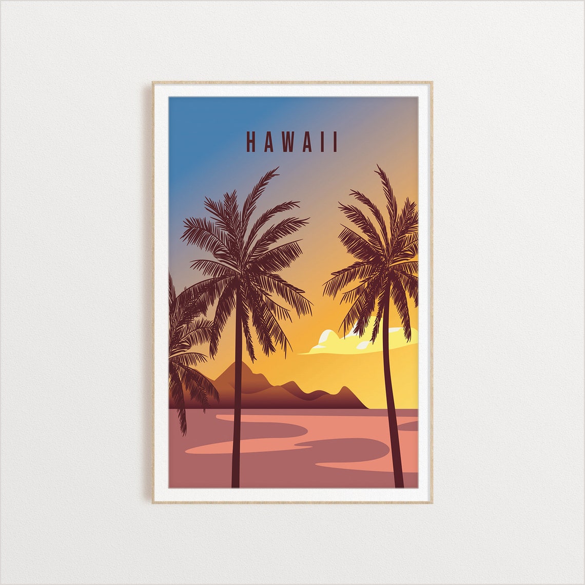 Hawaii Palm Trees Golden Orange Sunset Beach Vintage Travel Poster - Image 2