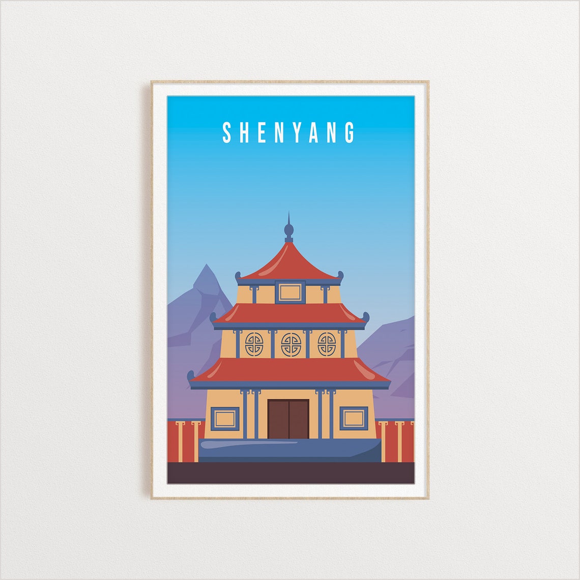 Shenyang Pagoda Travel Poster Chinese Temple Skyline Art Design - Image 2