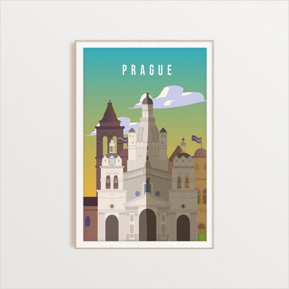 Minimalist Prague Historic Church Towers Sunset Travel Souvenir Poster