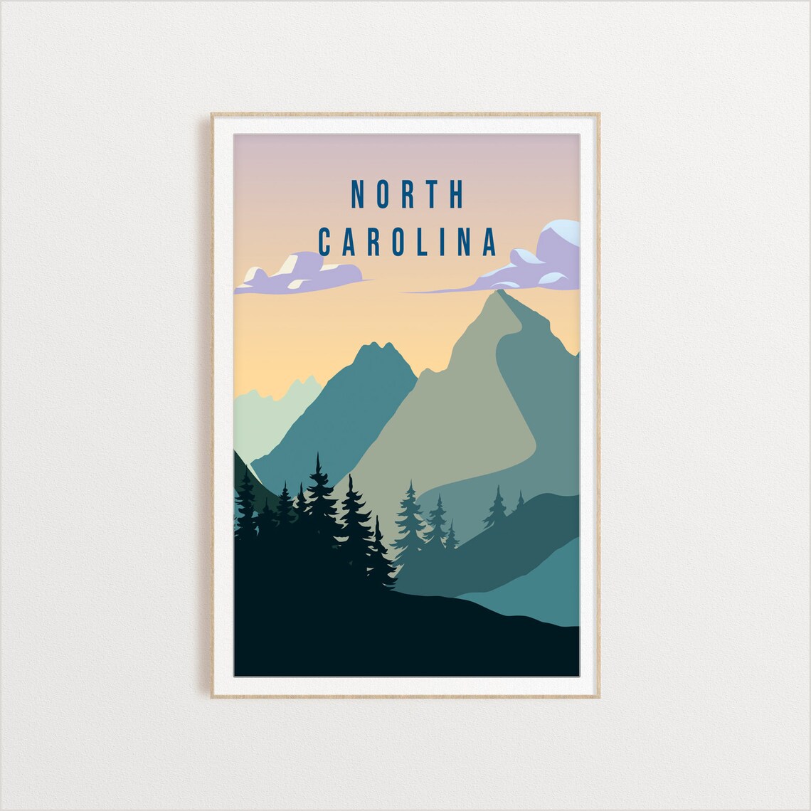 North Carolina State Travel Poster, State Art Print