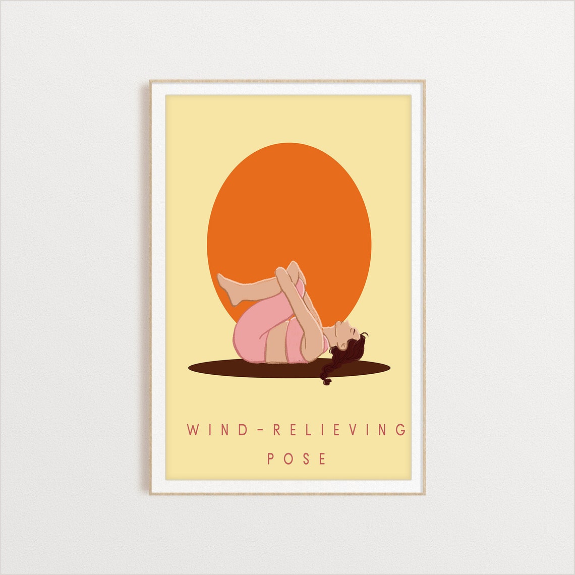 Wind Relieving Pose Yoga Illustration With Warm Orange Sun Poster - Image 2