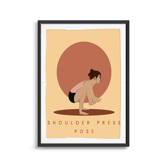 Shoulder Press Pose Retro Yoga Arm Balance Sun Circle Flat Illustration Print