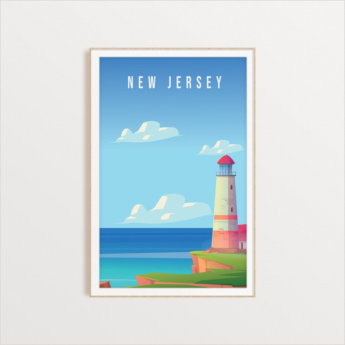 New Jersey Coastal Lighthouse Blue Sea Travel Souvenir Poster - Image 2