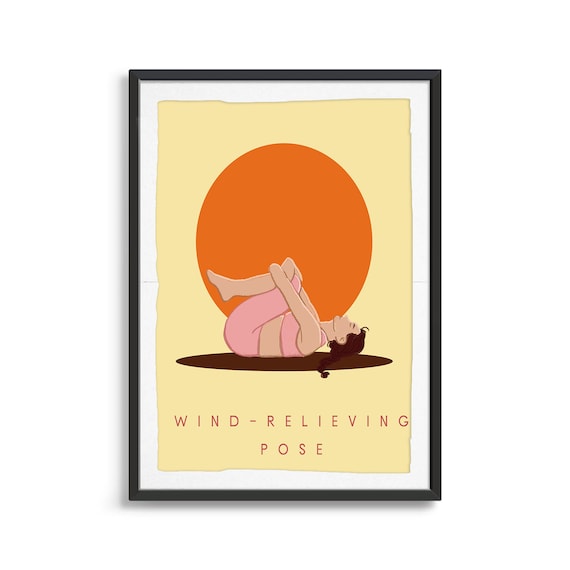 Wind Relieving Pose Yoga Illustration With Warm Orange Sun Poster