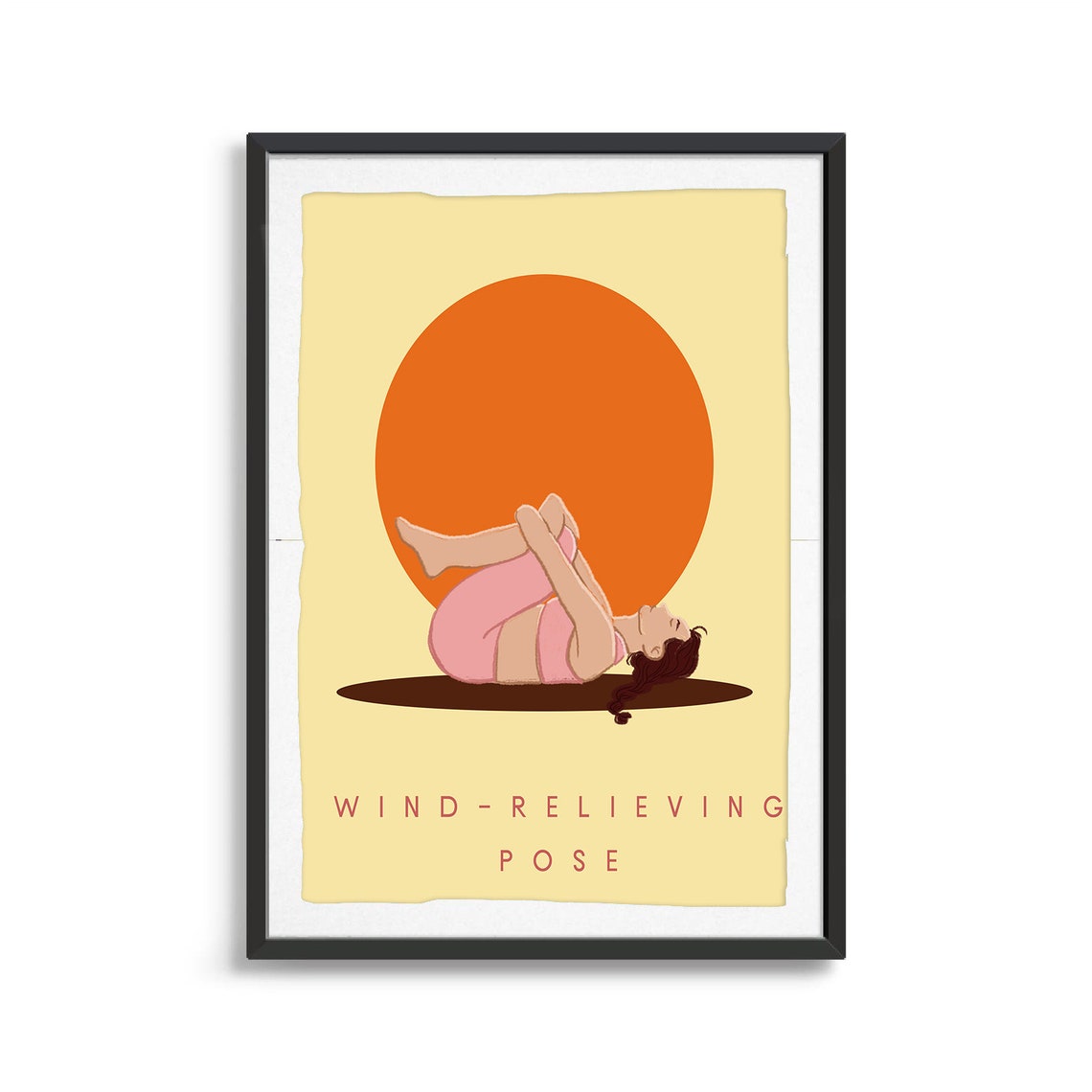 Wind Relieving Pose Yoga Illustration With Warm Orange Sun Poster
