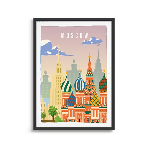 Retro Style Moscow Onion Dome Cathedral City Landmark Travel Poster