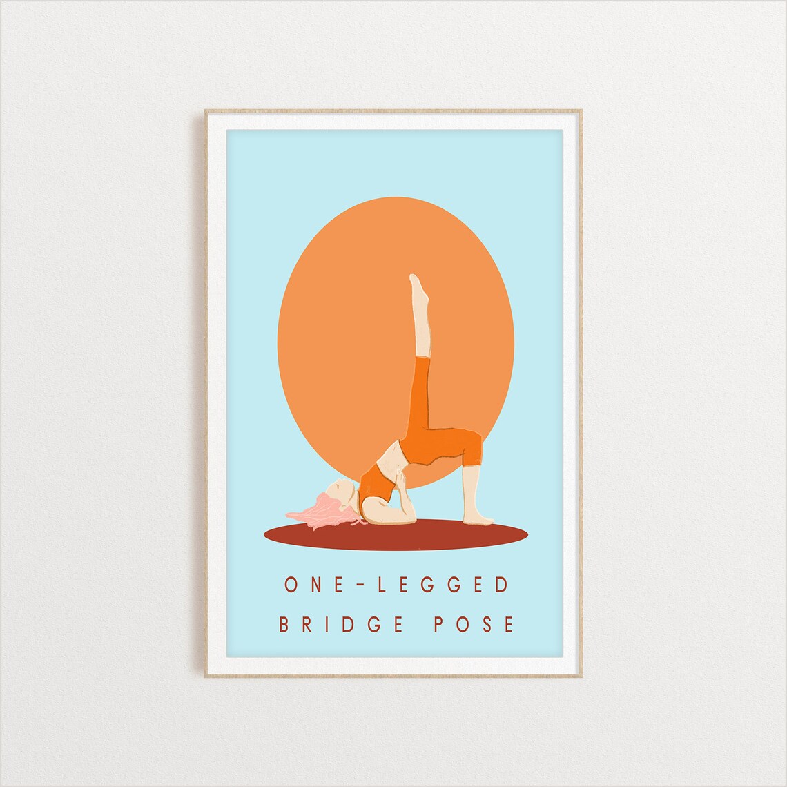 One-legged Bridge Pose Retro Yoga Backbend Sun Circle Flat Illustration Print - Image 2