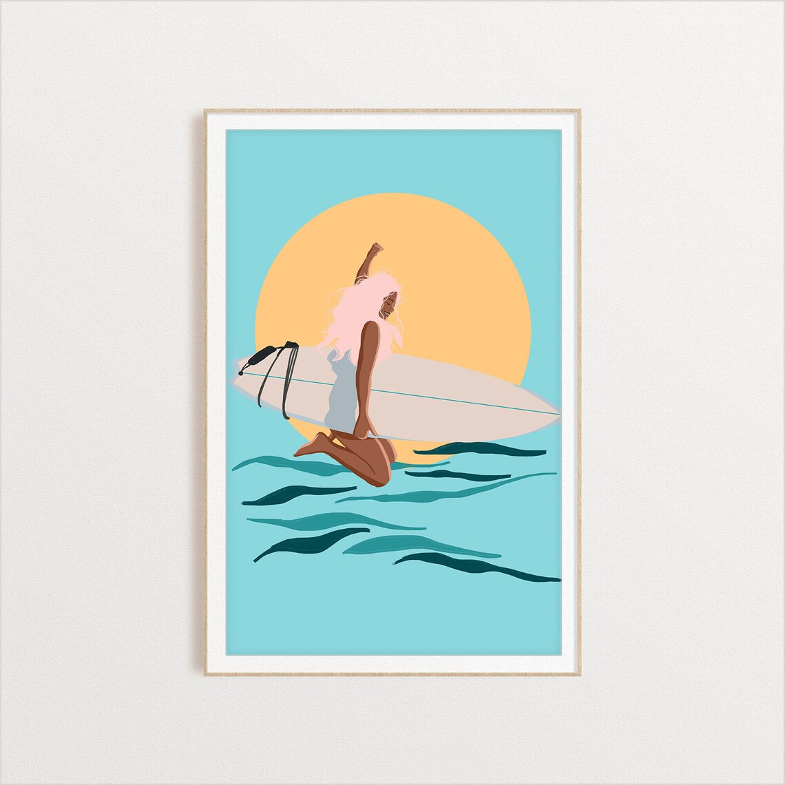 Surfs Up Surfer Girl Illustration Ocean Print For Surfers