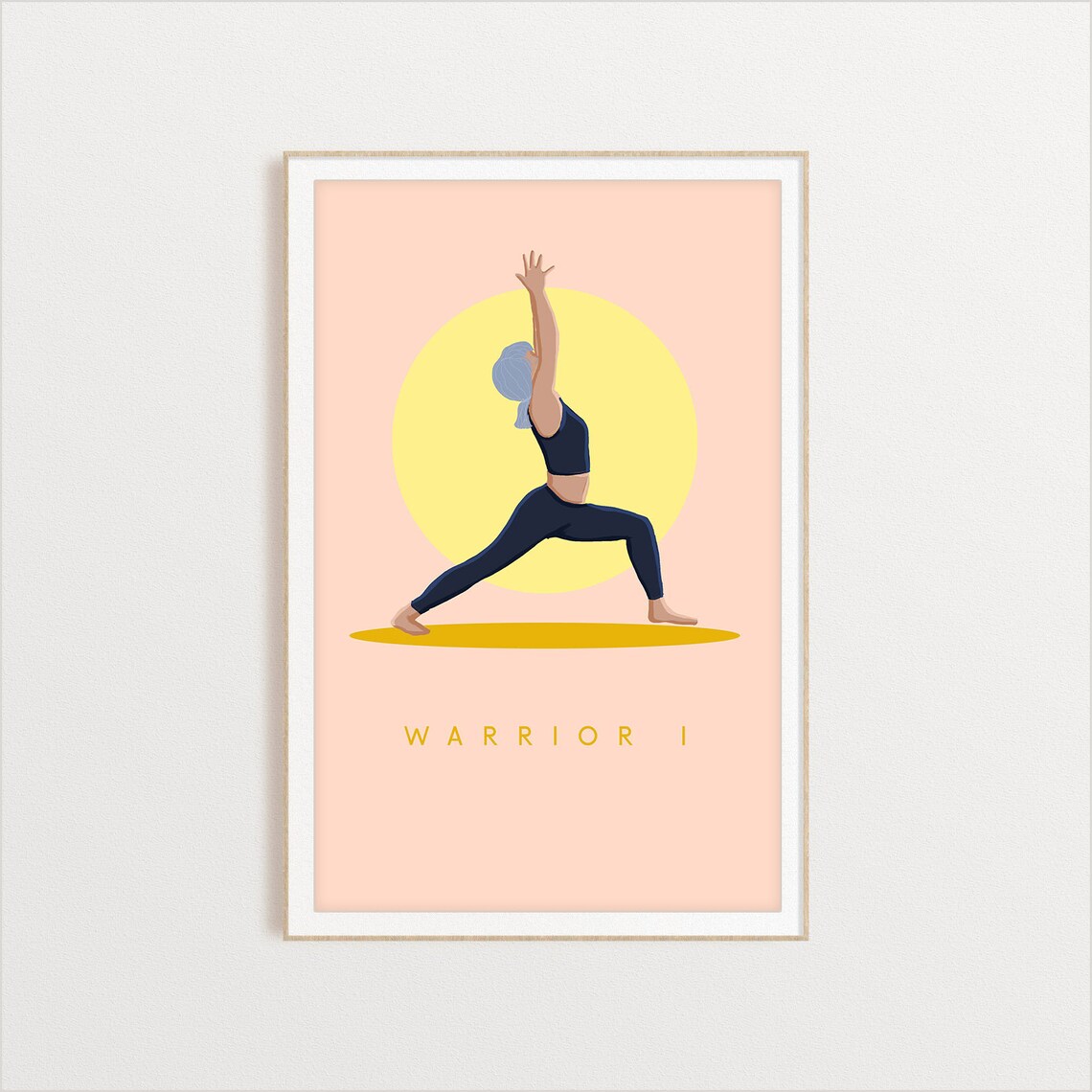Yoga Warrior I Pose Art Print, Studio Decor