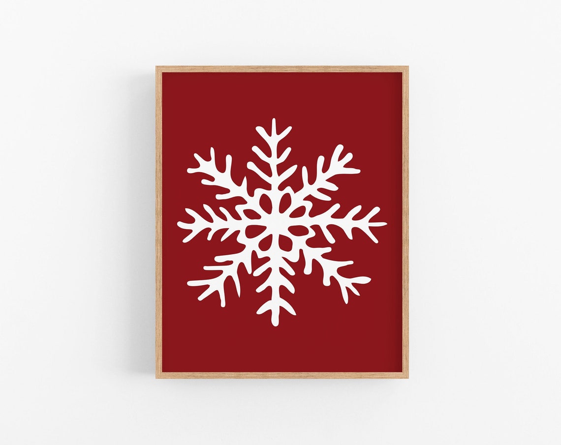 White Snowflake Red Background Christmas Holiday Winter Poster
