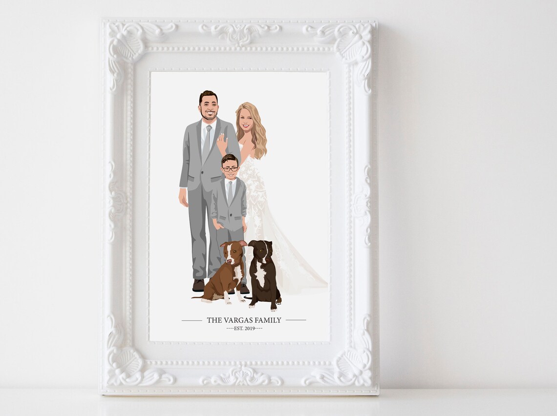 Custom Wedding Couple Portrait with Black Dog Anniversary Wall Art - Image 2