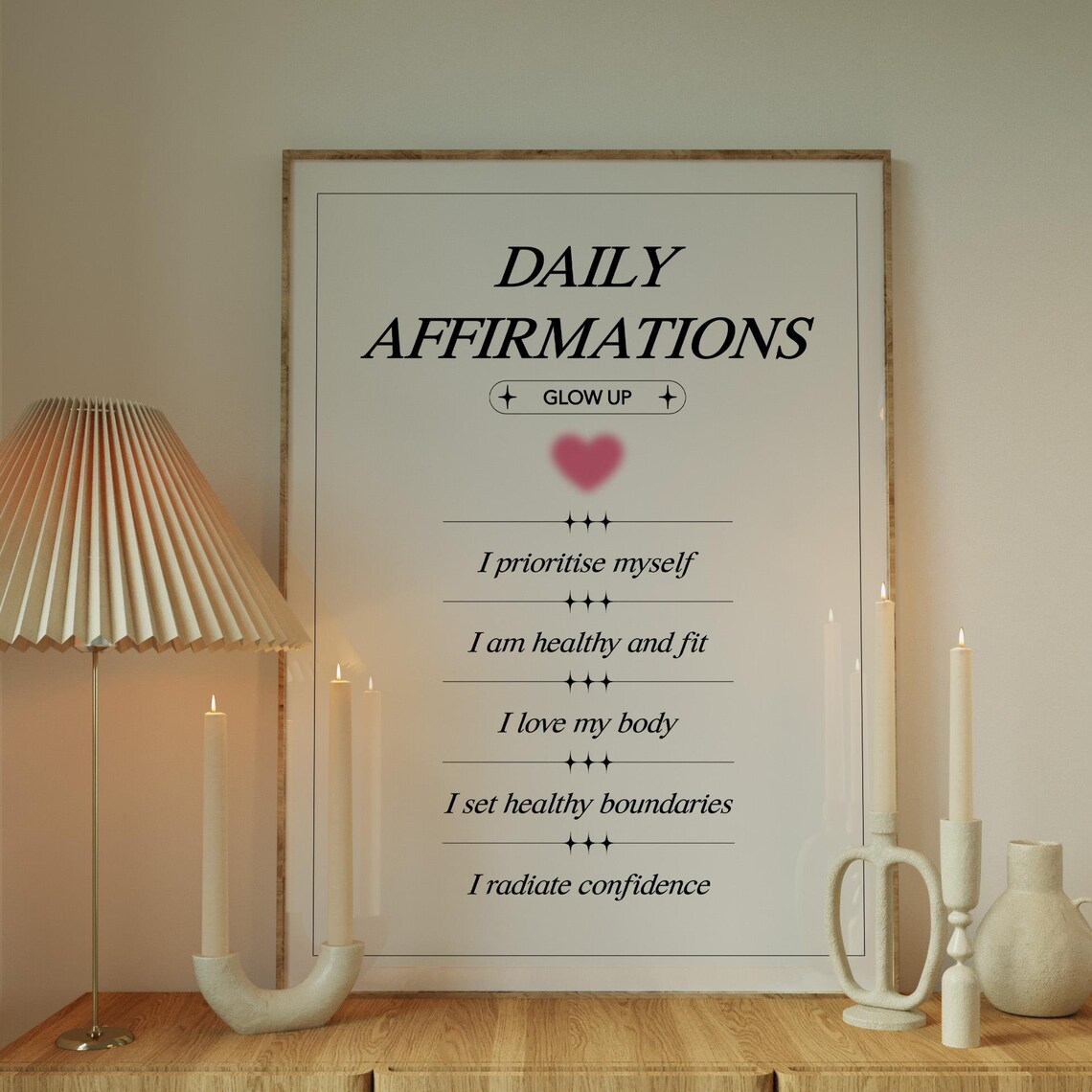 Daily Affirmations Glow Up Cream Wellness Quote Wall Art Poster - Image 4