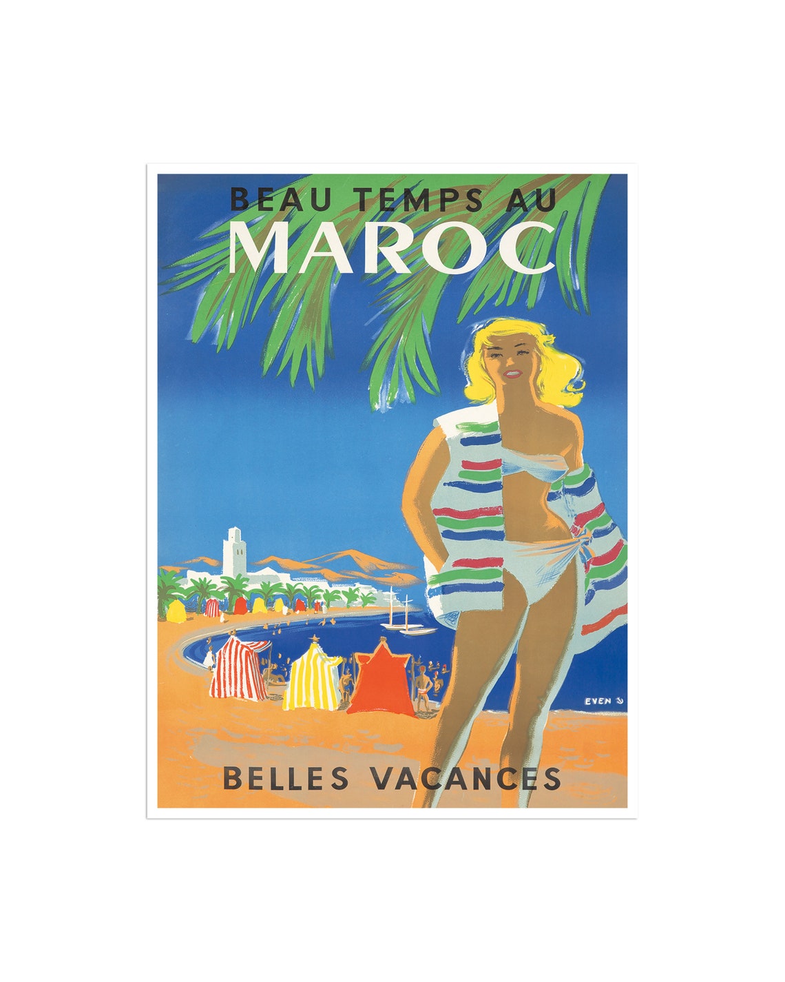 Beau Temps au Maroc Belles Vacances Beach Beauty Vintage Travel Poster