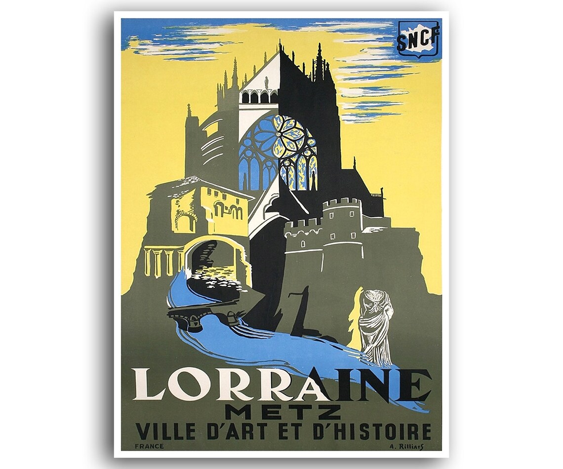 Lorraine France Retro Travel Poster, Home Decor