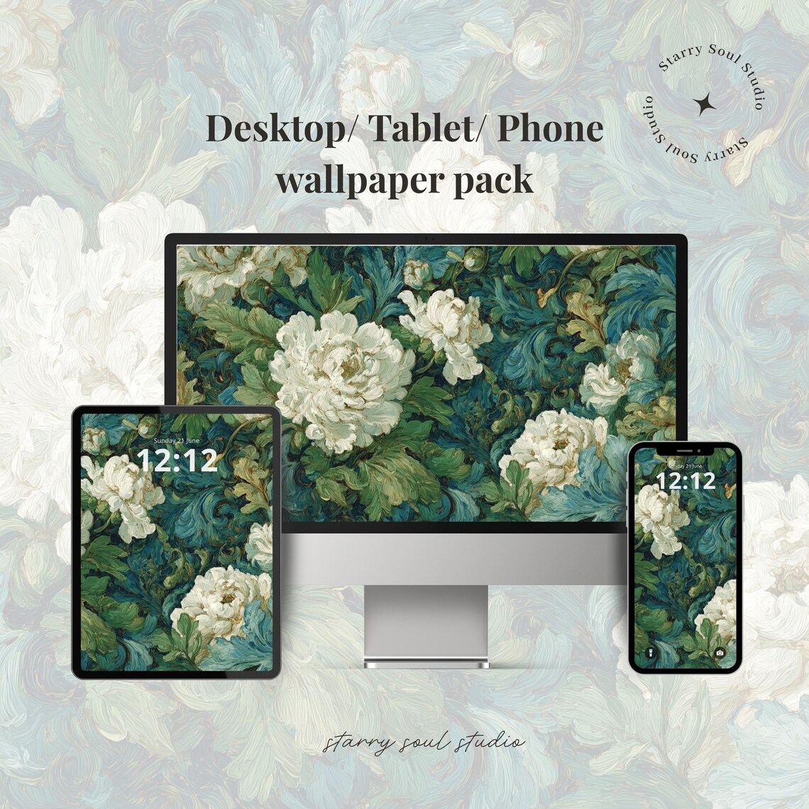 Botanical Pattern Mac Desktop Wallpaper Dreamy Oil Painting Phone Lockscreen Impressionist Art Ipad Background 25056