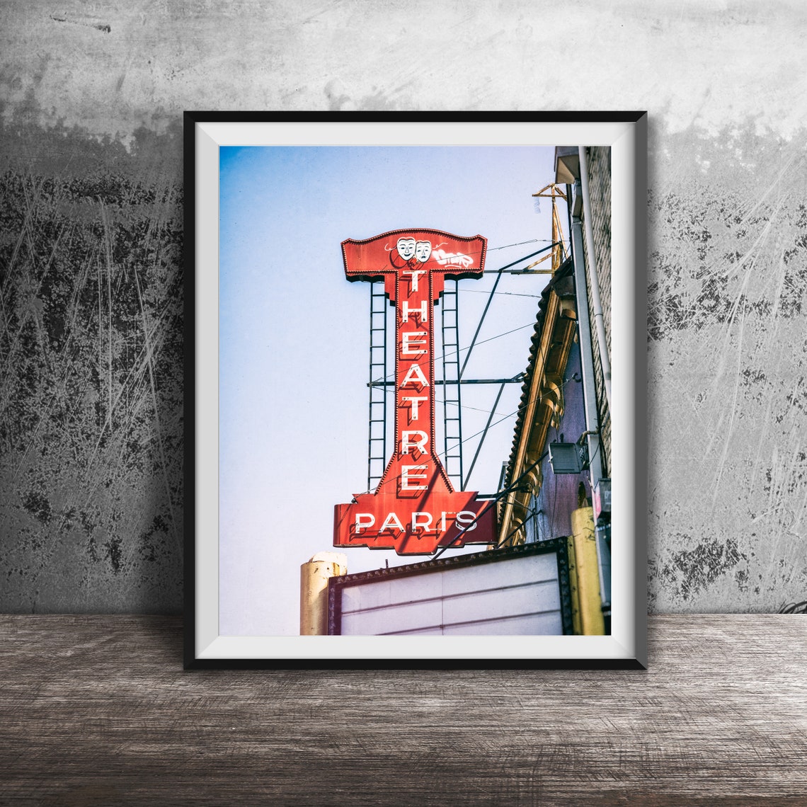 Paris Theatre Vertical Red Neon Sign Portland Photography Poster