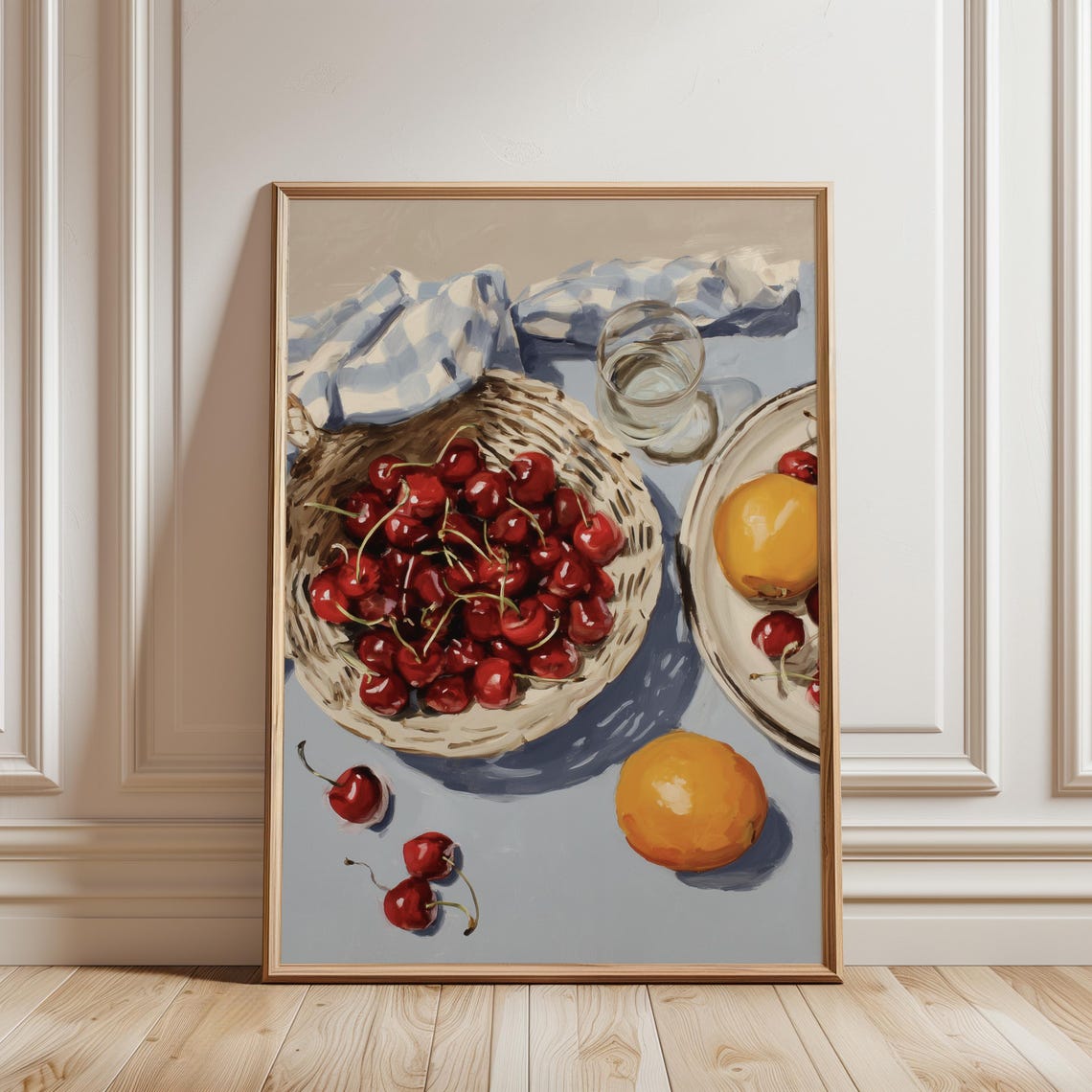 Wicker Cherry Basket Summer Picnic Still Life Kitchen Art Poster