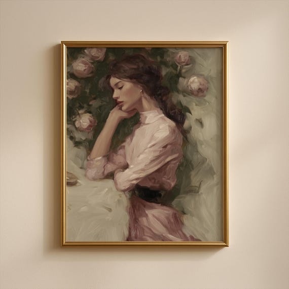 Moody Woman Cafe Art Print Cosy Feminine Illustration A4 Size