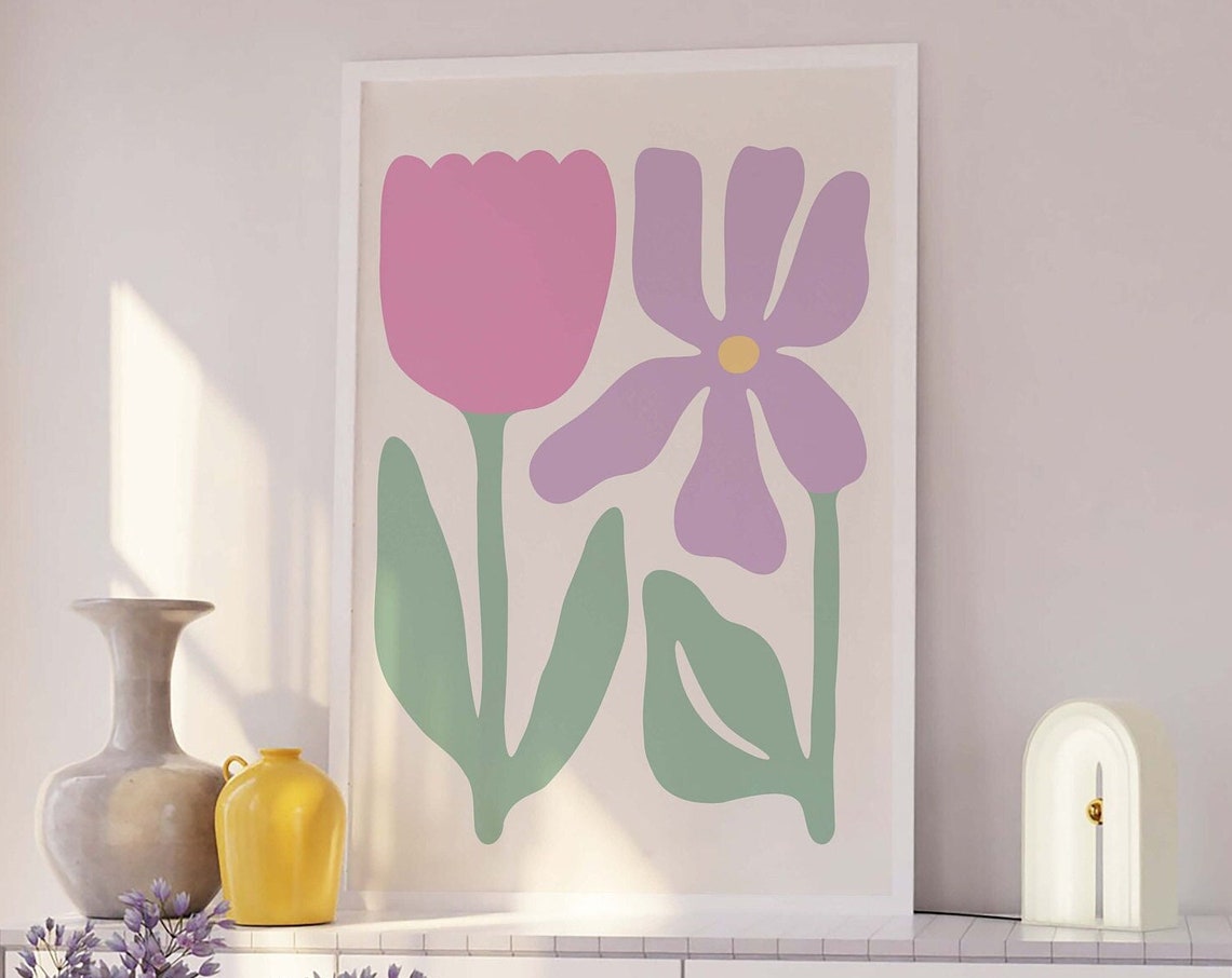 Pink Tulip Purple Flower Abstract Retro Poster For Spring Decor - Image 4
