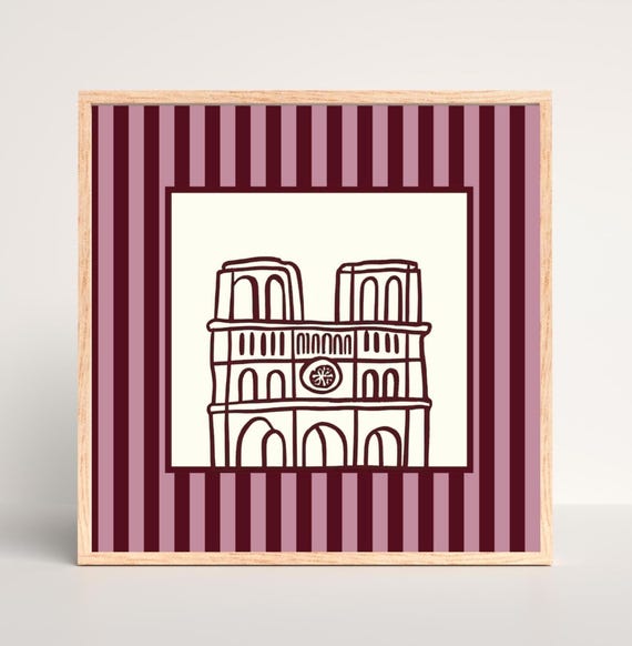 Notre Dame Cathedral Art Print Burgundy Parisian Architecture