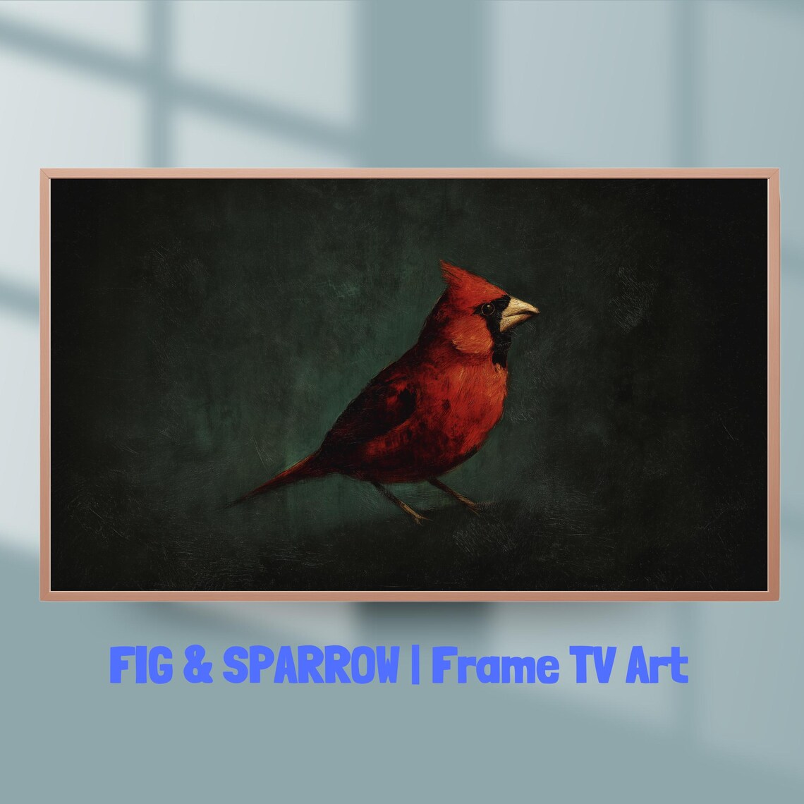 Red Cardinal Bird Portrait Moody Dark Background Vintage Wall Art