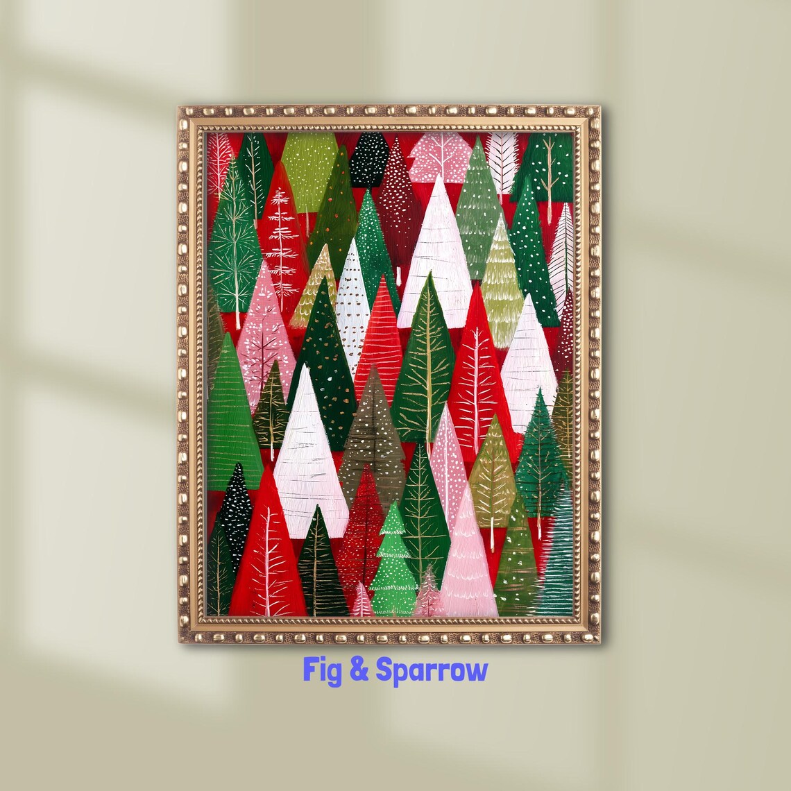 Colorful Christmas Trees Painting Modern Holiday Vibrant Winter Forest Poster