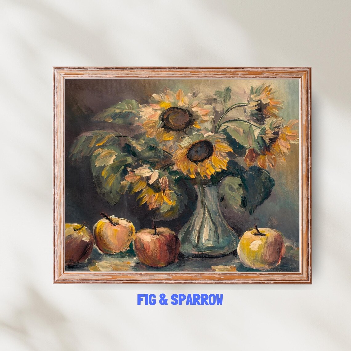 Sunflowers and Apples Vintage Oil Painting Floral Still Life Wall Art