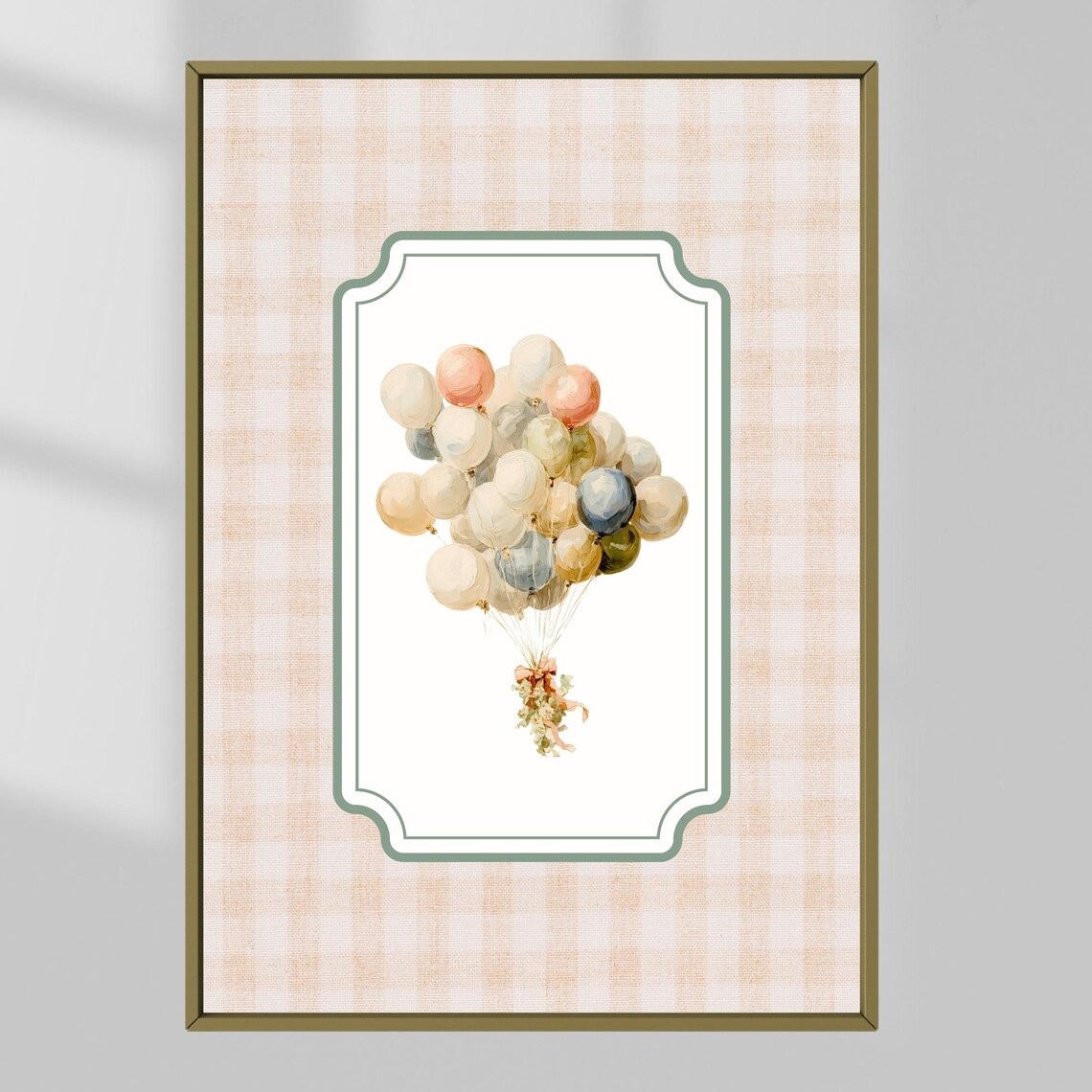 Pastel Balloon Bunch on Gingham Nursery Baby Girl Room Art Print