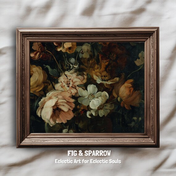 Moody Floral Still Life, Vintage Botanical Art Print