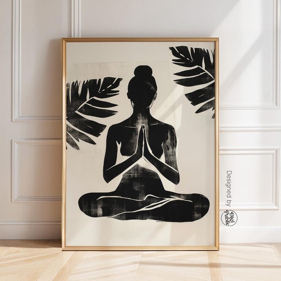 Minimalist Yoga Meditation Art Print, Boho Wellness