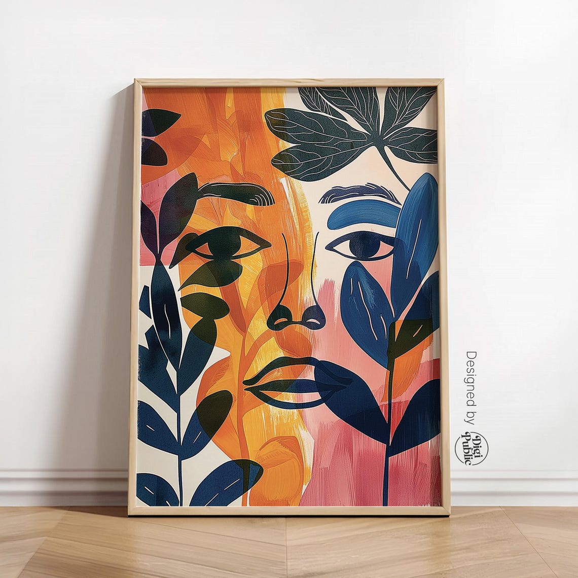 Abstract Botanical Face With Tropical Leaves Modern Art Poster